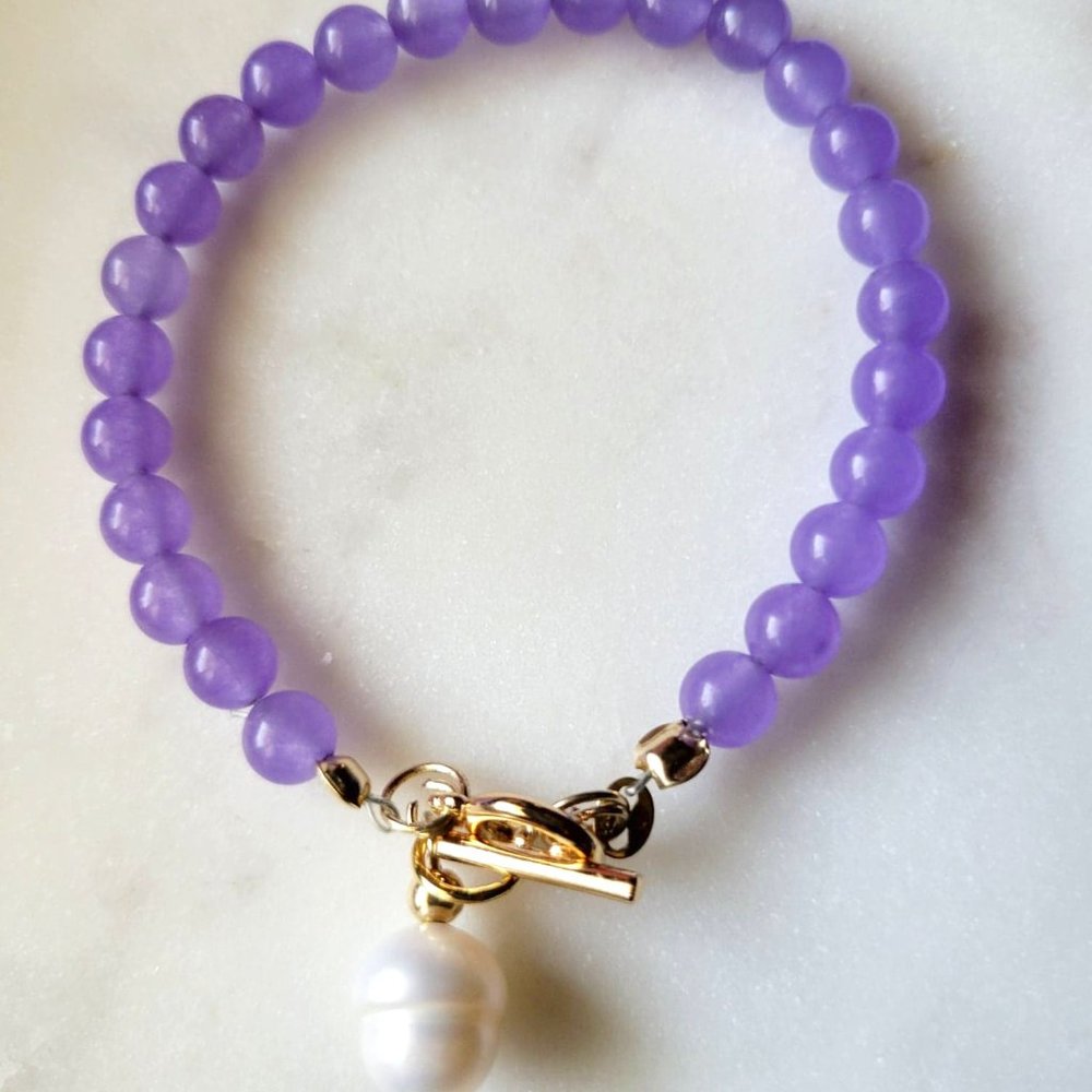 NEW Lavender Natural Jade w/ Baroque Pearl Bracelet
